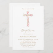 pink wildflowers cross | Baptism Invitation 招待状 (正面/裏面)