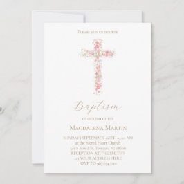 pink wildflowers cross | Baptism Invitation 招待状