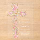 pink wildflowers cross Confirmation アクリル招待状 (正面)