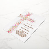 pink wildflowers cross Confirmation 箔招待状 (回転した状態)