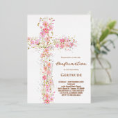 pink wildflowers cross Confirmation 箔招待状 (立ち正面)