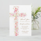 pink wildflowers cross Confirmation thank you card 招待状 (スタンド正面)
