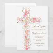 pink wildflowers cross Confirmation thank you card 招待状 (正面/裏面)