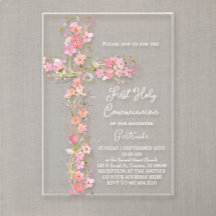 pink wildflowers cross First Holy Communion
