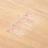 pink wildflowers cross First Holy Communion アクリル招待状 (レイダウン)