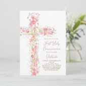 pink wildflowers cross First Holy Communion 招待状 (スタンド正面)
