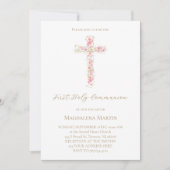 pink wildflowers cross | First Holy Communion 招待状 (正面)