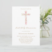 pink wildflowers cross | First Holy Communion 招待状 (スタンド正面)