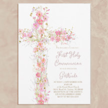 pink wildflowers cross First Holy Communion