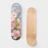 Pink Wildflowers | Watercolor Floral Painted スケートボード (正面)