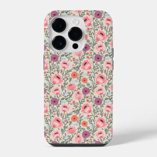 Pink Wildflowers Watercolor iPhoneケース (裏面)