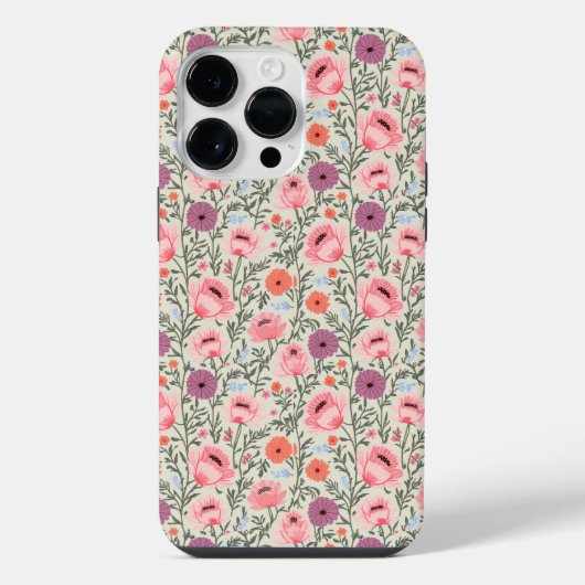 Pink Wildflowers Watercolor iPhoneケース (裏面)