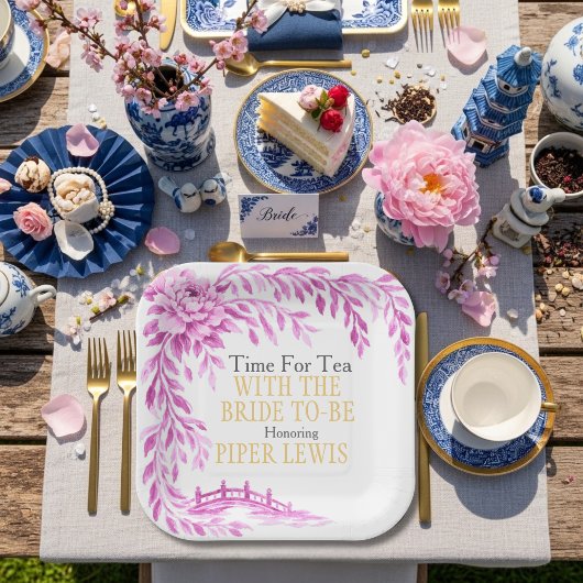 Pink willow Rose bridge Tea Time ペーパープレート