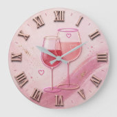 Pink Wine Glass ラージ壁時計 (正面)