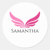 Pink wings Cute Girly Aviation Women Simple  ラウンドシール (正面)