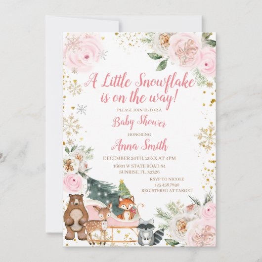 PINK Winter少し雪が降っている 招待状 (正面)