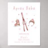 Pink Winter Après Bébé Ski Baby Shower Welcome ポスター (正面)