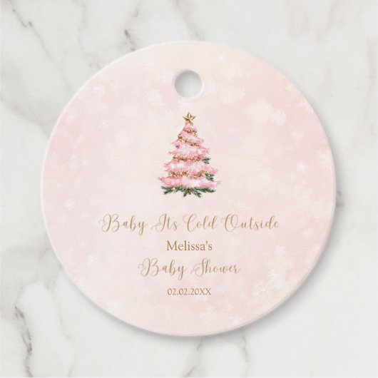 Pink Winter Baby Its Cold Outside Baby Shower フェイバータグ (正面)