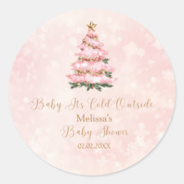 Pink Winter Baby Its Cold Outside Baby Shower ラウンドシール