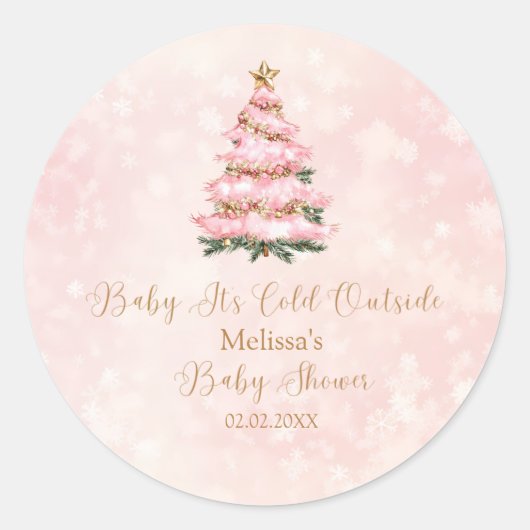 Pink Winter Baby Its Cold Outside Baby Shower ラウンドシール (正面)