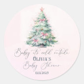 Pink winter Baby its cold outside baby shower ラウンドシール (正面)