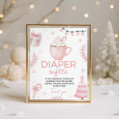 Pink Winter Baby Shower Diaper Raffle Sign 台座サイン
