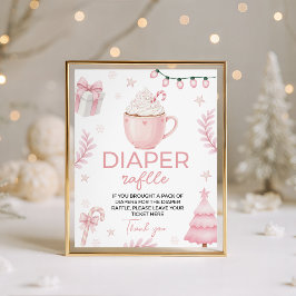 Pink Winter Baby Shower Diaper Raffle Sign 台座サイン