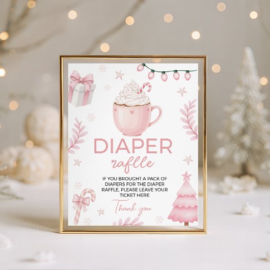 Pink Winter Baby Shower Diaper Raffle Sign 台座サイン