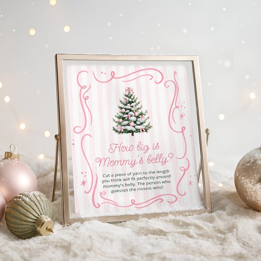 Pink Winter Baby Shower How Big is Mommy's Belly ポスター