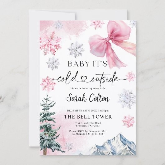 Pink Winter Baby Shower Invitation 招待状 (正面)