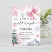 Pink Winter Baby Shower Invitation 招待状 (スタンド正面)
