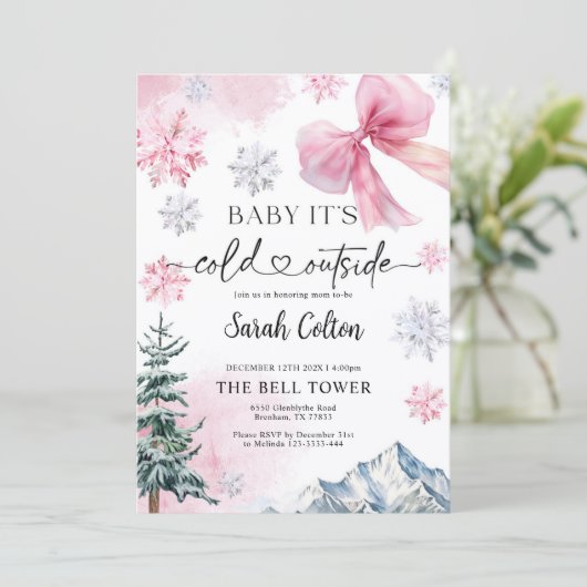 Pink Winter Baby Shower Invitation 招待状 (スタンド正面)