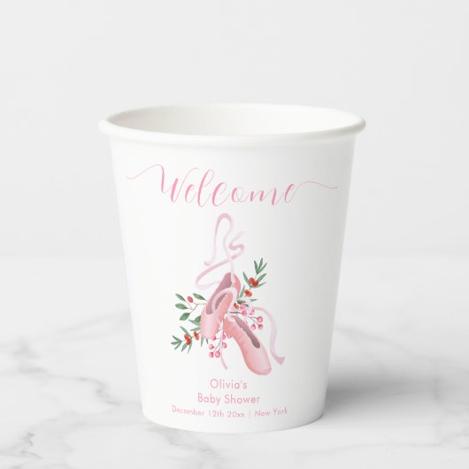 Pink Winter Ballerina Tutu Baby Shower Welcome  紙コップ (正面)