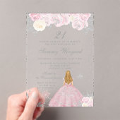 Pink Winter Blonde Hair Princess Birthday Party アクリル招待状 (インサイチュ (ポータブル))