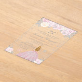 Pink Winter Blonde Hair Princess Birthday Party アクリル招待状 (レイダウン)