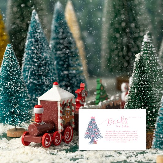Pink Winter Bow Christmas Tree Books Baby Shower  エンクロージャーカード