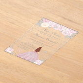 Pink Winter Brown Hair Princess Sweet Sixteen アクリル招待状 (レイダウン)
