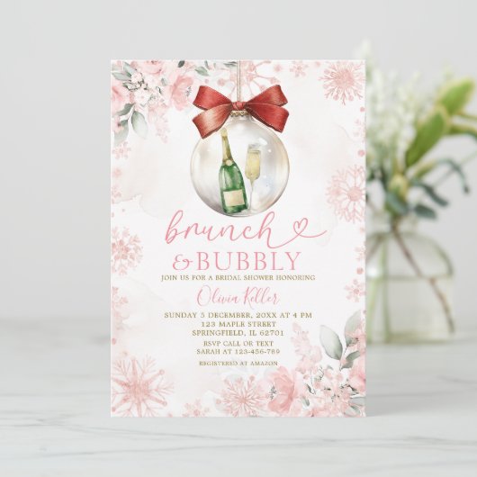 Pink Winter Brunch & Bubbly Bridal Shower  招待状 (スタンド正面)