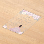 Pink Winter Brunette Hair Princess Birthday Party アクリル招待状 (レイダウン)