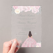 Pink Winter Brunette Hair Princess Sweet Sixteen アクリル招待状 (インサイチュ (ポータブル))