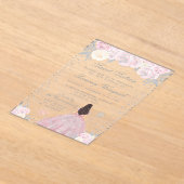 Pink Winter Brunette Hair Princess Sweet Sixteen アクリル招待状 (レイダウン)