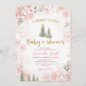 Pink Winter Christmas A Merry Little Baby Shower 招待状 (正面/裏面)