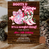 Pink Winter Christmas Boots and Blings Birthday 招待状