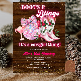 Pink Winter Christmas Boots and Blings Birthday 招待状