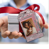 Pink Winter Christmas Family Photo ギフトタグ