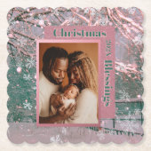 Pink Winter Christmas Family Photo ペーパーコースター (正面)