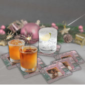 Pink Winter Christmas Family Photo ペーパーコースター