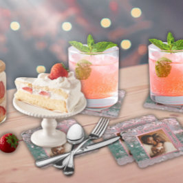 Pink Winter Christmas Family Photo ペーパーコースター