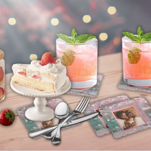 Pink Winter Christmas Family Photo ペーパーコースター