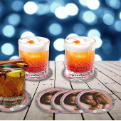 Pink Winter Christmas Family Photo ラウンドペーパーコースター